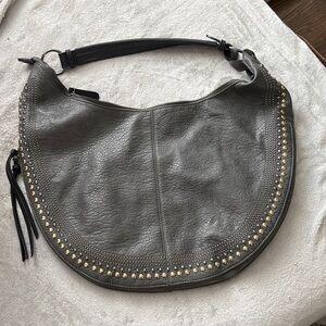 Studded Leather Hobo Bag in Gray